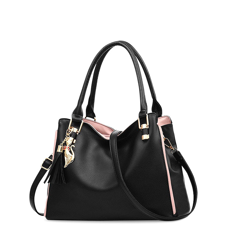 Black leather handbags with gold hardware best sale